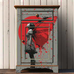 Papier Mousseline Fée ailée gothique rouge   Art de rue urbain
