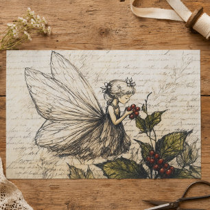 Papier Mousseline Fée de croquis vintage avec houx et baies