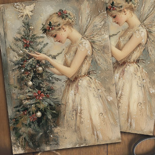 Papier Mousseline Fée de Noël vintage avec découpage d'arbre