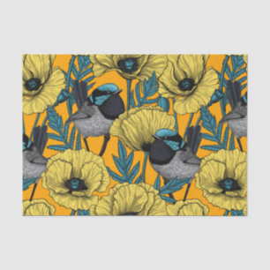 Papier Mousseline Fée et pavots en jaune