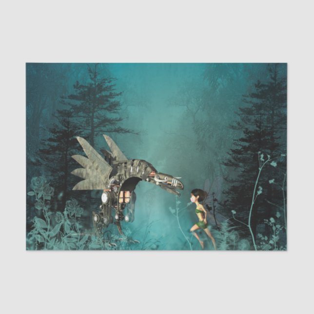 Papier Mousseline Fée mignonne avec le dragon de vapeur (Recto)