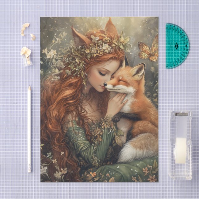 Papier Mousseline Fée renard enchantée avec découpage de papillon (Artisanat)