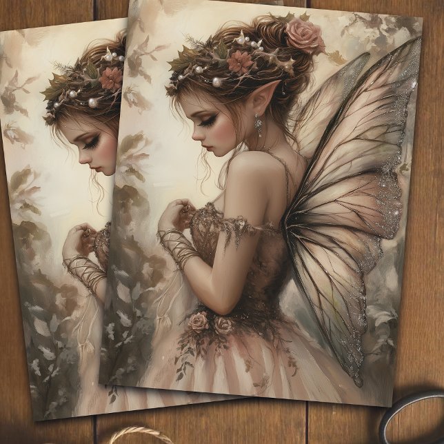 Papier Mousseline Fée Whimsical avec Roses Rose Découpage Art (Créateur téléchargé)