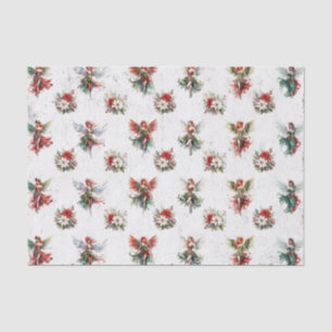 Papier Mousseline Fées de Noël et Poinsettias Papier Tissu
