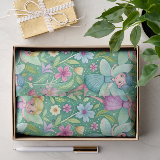 PAPIER MOUSSELINE FÉES FLEURS FANTAISIE HEUREUSE (Cadeau)