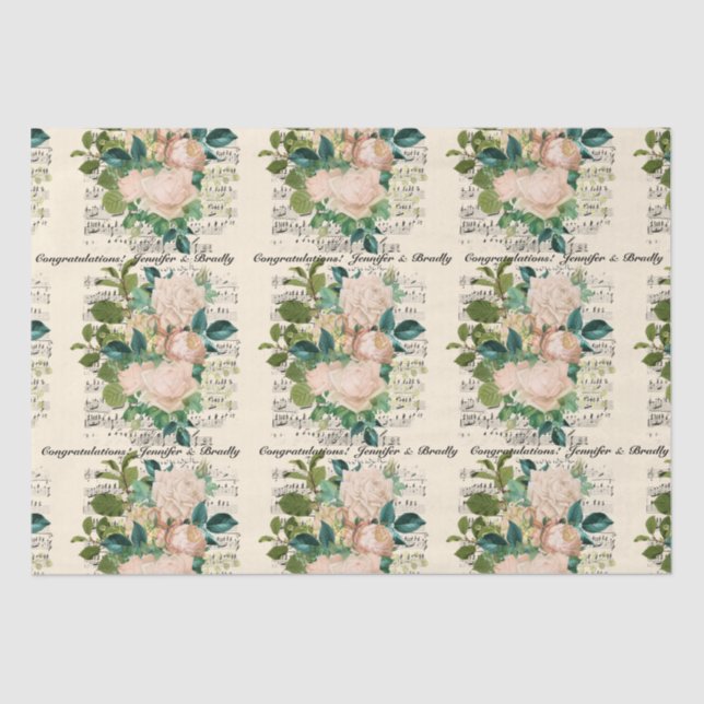 Papier Mousseline Félicitations de mariage Ajouter des noms Rose Éph (Recto)