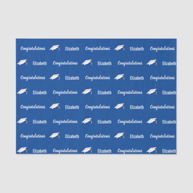 Papier Mousseline Félicitations Deep Blue White Graduate Name (Recto)