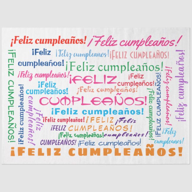 Papier Mousseline Feliz Cumpleaños Espagnol Joyeux Mot d'Anniversair (Recto)