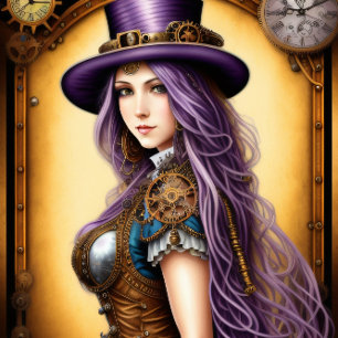 Papier Mousseline Feminine steampunk woman purple
