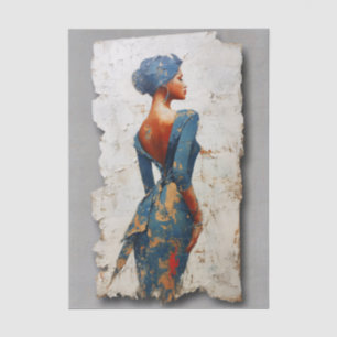 Papier Mousseline Femme à la peau foncée en bleu EL6R découpage