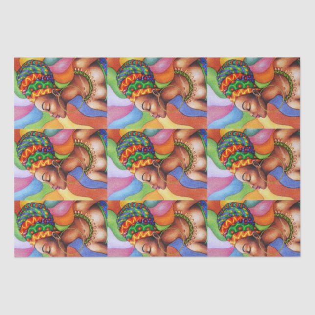 Papier Mousseline Femme africaine avec cire tissu traditionnel (Recto)
