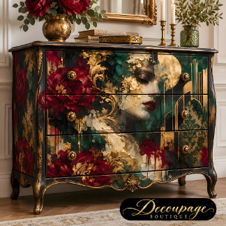 Papier Mousseline Femme Art Déco Découpage Floral Bourgogne