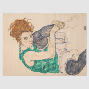 Papier Mousseline Femme assise avec genou blond par Egon Schiele