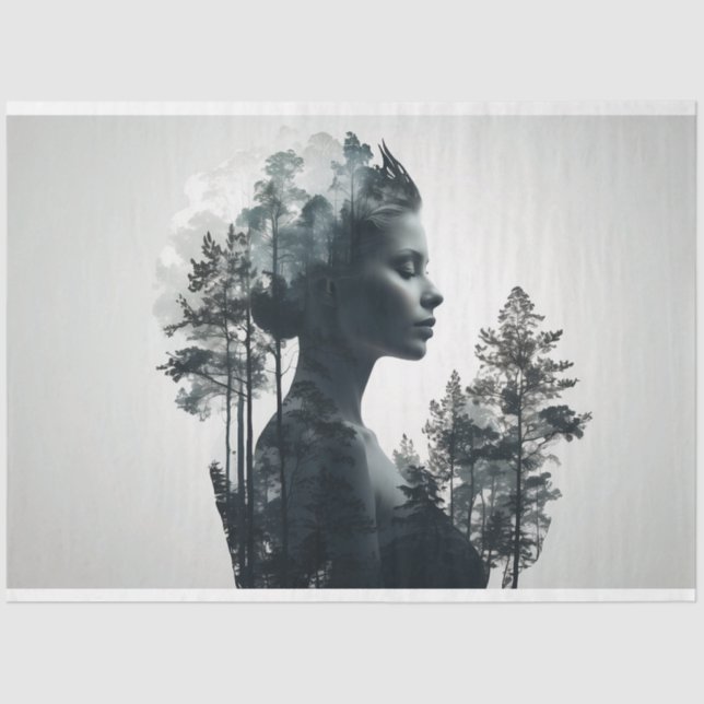 Papier Mousseline Femme au-dessus du découpage forestier exposé (Recto)