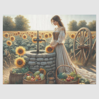 Papier Mousseline Femme au Puits des Tournesols 2 Tissus Papier