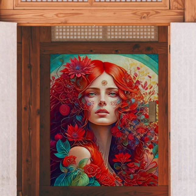 Papier Mousseline Femme aux fleurs rouges Découpage (Créateur téléchargé)