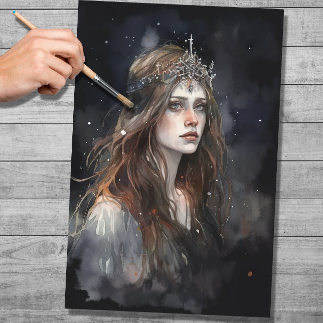 Papier Mousseline Femme avec Aquarelle Tiara 1 Papier de découpage (Créateur téléchargé)