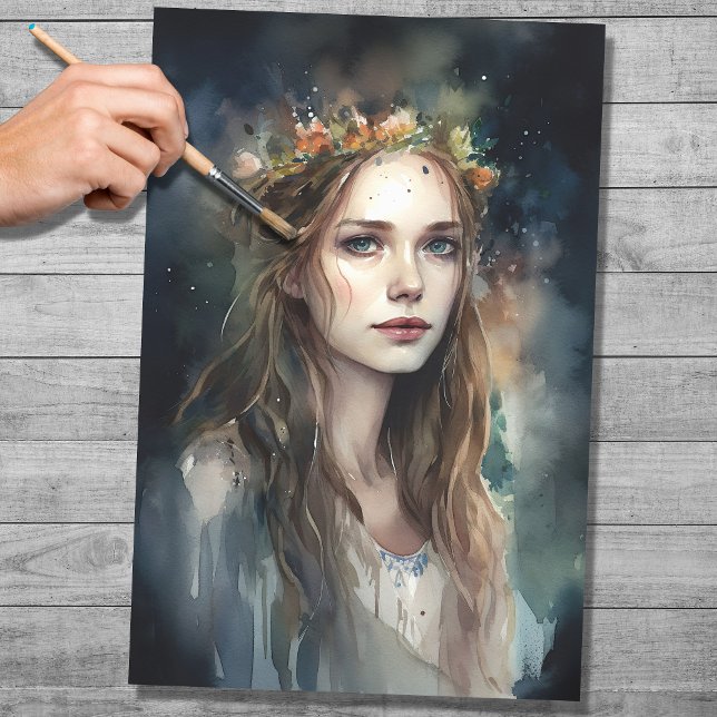Papier Mousseline Femme avec Aquarelle Tiara 3 Papier Découpage (Créateur téléchargé)