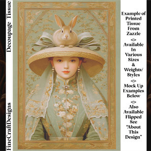 Papier Mousseline Femme avec lapin sur le chapeau de Pâques ER4 Déco