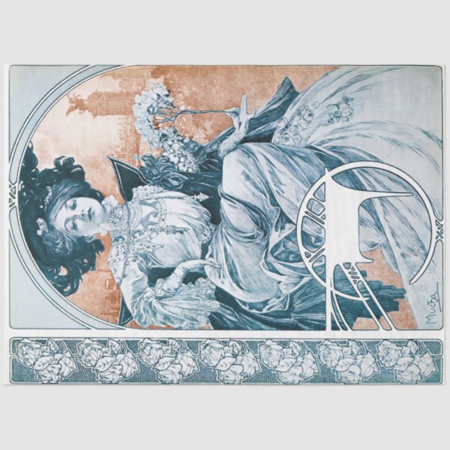 Papier Mousseline Femme avec Rose, Mucha (Recto)