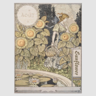 Papier Mousseline Femme de l'art nouveau vintage Garden Grasset Tour