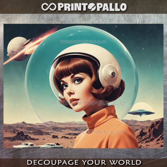 Papier Mousseline Femme du Futurisme rétro des années 1950 avec casq (Créateur téléchargé)