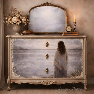 Papier Mousseline Femme du lac brumeux réflexion paysage découpage