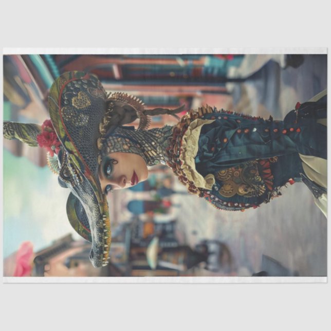 Papier Mousseline Femme en costume Alligator Beauté Découpage (Recto)