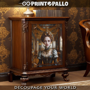 Papier Mousseline Femme en robe renaissance dans une salle baroque