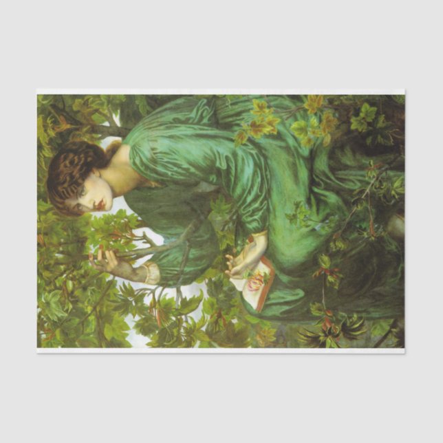 Papier Mousseline Femme en vert (Le rêve du jour) (par D.G. Rosetti) (Recto)