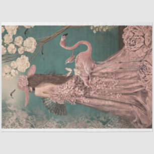 Papier Mousseline Femme Envoûtante et Élégante, Flamant et Floral 