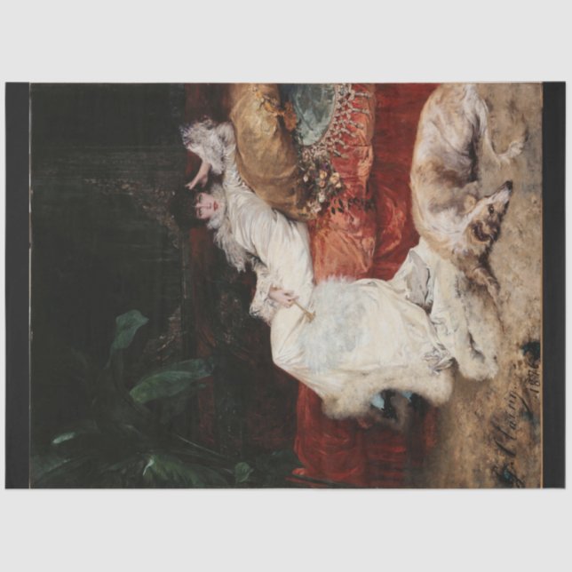 Papier Mousseline Femme et son chien papier découpage (Recto)