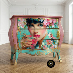 Papier Mousseline Femme Florale Glamour avec Découpage de Boisson Ro