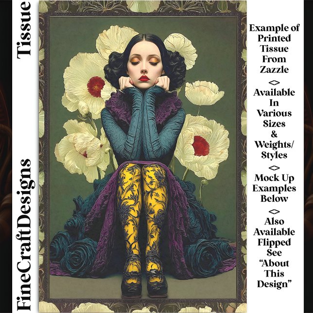 Papier Mousseline Femme gothique avec des pavots DQ6R Decoupage (Créateur téléchargé)