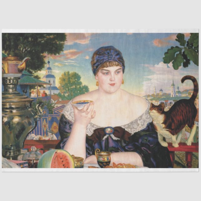 Papier Mousseline Femme mangeant de la pastèque avec peinture de cha (Recto)