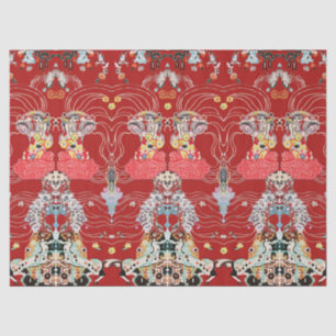 Papier Mousseline FEMME, Motif FLORAL Royal Red White Klimt
