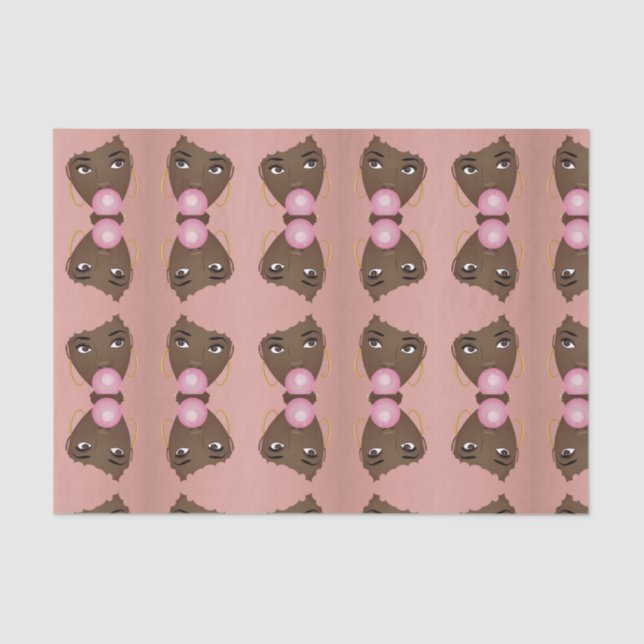 Papier Mousseline Femme noire, Afro rose, Bubblegum rose (Recto)