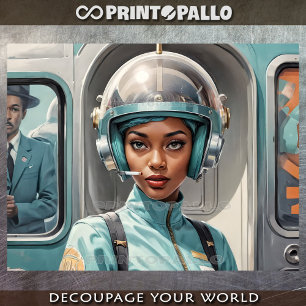 Papier Mousseline Femme noire dans un style de comic rétro-futuriste