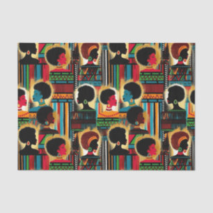 Papier Mousseline Femme noire élégante Motif africain aux teintes au