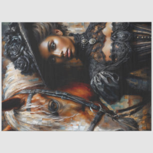 Papier Mousseline Femme noire victorienne avec cheval
