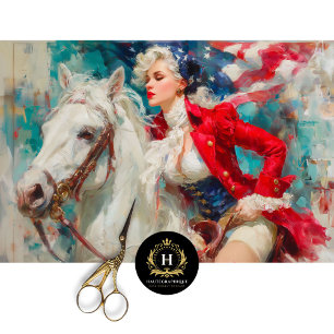 Papier Mousseline Femme patriotique à cheval avec découpage de drape