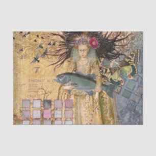 Papier Mousseline Femme Poissons Vintage Classique Gothique