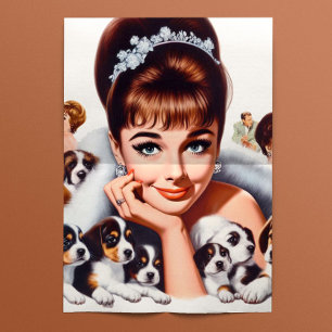 Papier Mousseline Femme rétro mignonne et chiots