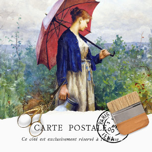 Papier Mousseline Femme rustique vintage française parapluie rouge d