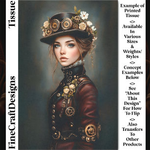 Papier Mousseline Femme Steampunk + Fleurs Portrait CJ3 Découpage