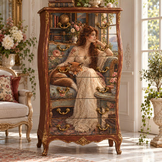 Papier Mousseline Femme Victorienne avec renard endormi découpage