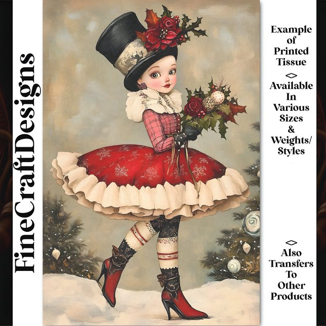 Papier Mousseline Femme victorienne, Chapeau supérieur, Fleurs BD1R  (Créateur téléchargé)