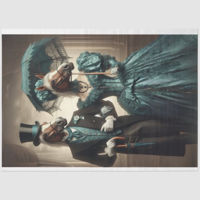 Papier Mousseline Femme victorienne Cheval Head Découpage Turquoise (Recto)