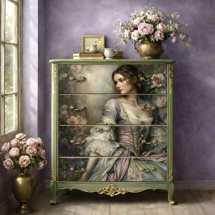 Papier Mousseline Femme Victorienne Romantique Portrait Floral Décou