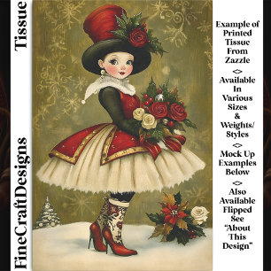 Papier Mousseline Femme Victorienne Vintage, Découpage Chapeau Melon